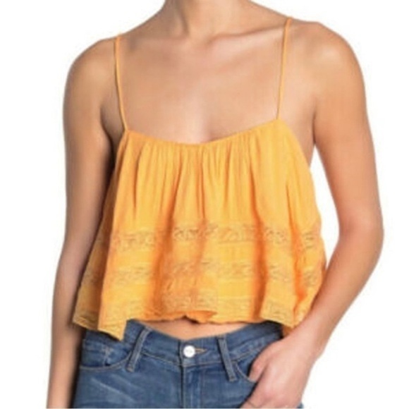 Free People Tops - Free People Womens Home Again Crop Camisole Orange Spaghetti Strap Lace NWT